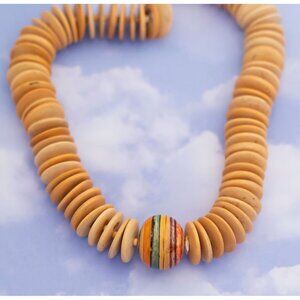 Vintage Boho Wooden Short Beaded Necklace 16 Inches - S7